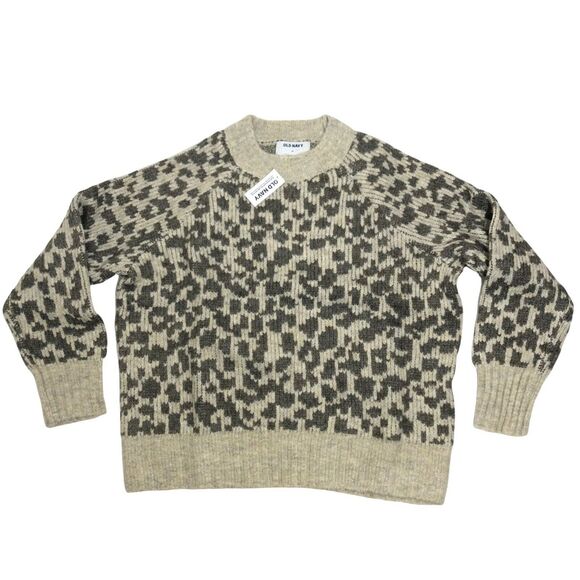 NEW Old Navy Cozy Crewneck Sweater Leopard Print Long Slv Pullover Top Womens XS - Picture 2 of 6